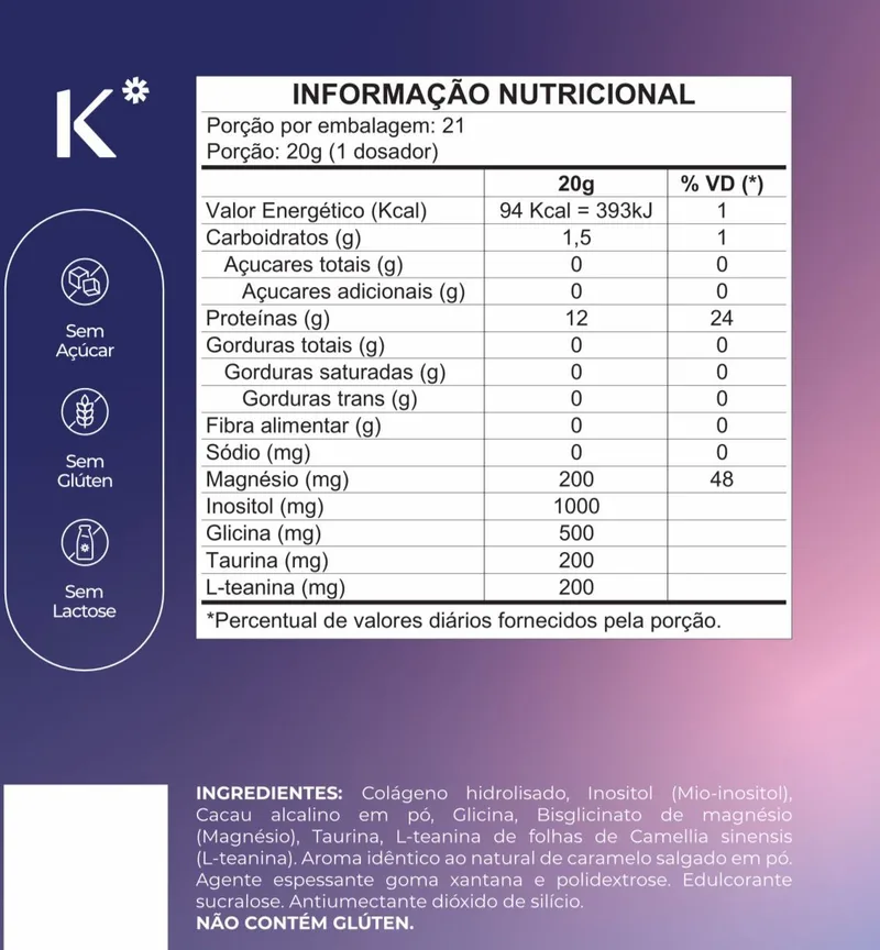 Tabela nutricional do Kakauma